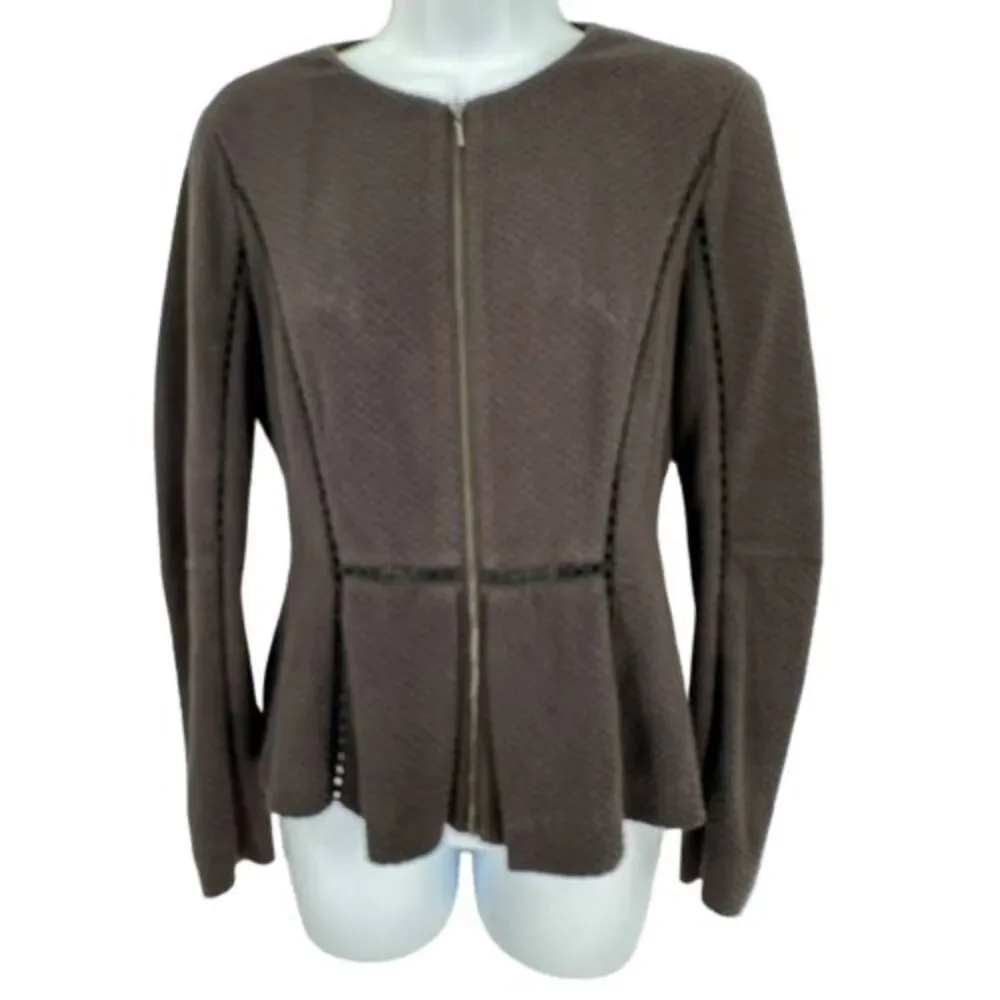 Rebecca Taylor Black Lattice Stretch Peplum Knit Blazer Size 4
